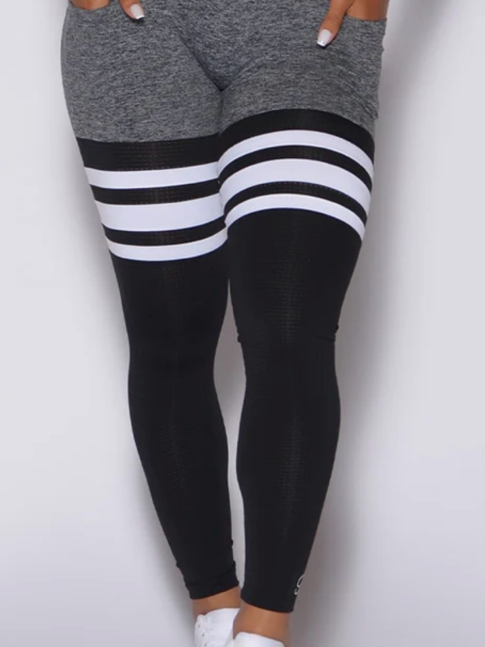 Bombshell Sportswear Gray and Black Striped High-Waist Leggings - Picture 4 of 5